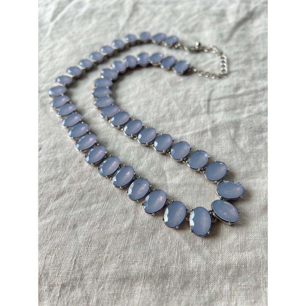 Blue Oval Stone Silver Tone Collar Necklace OS Elegant Statement - Picture 2 of 7